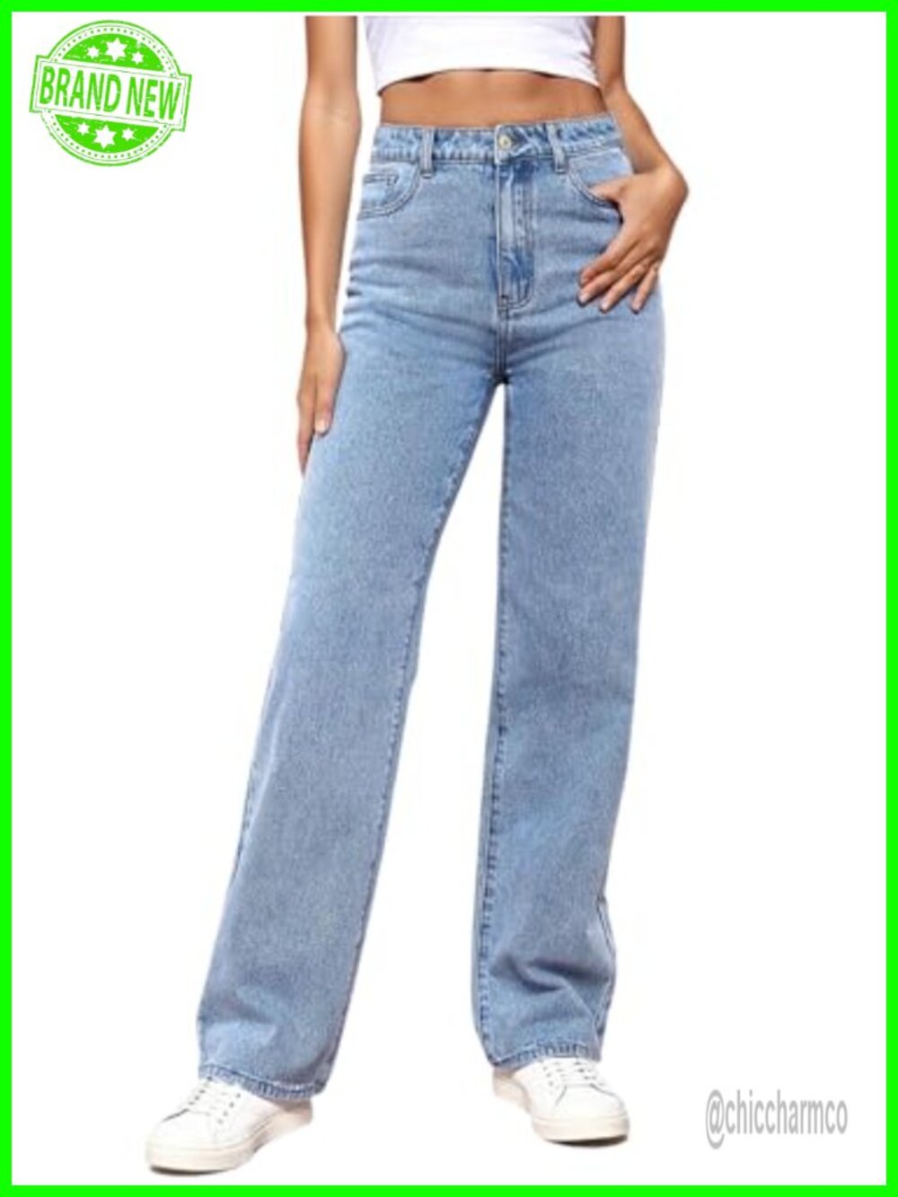 Women's High Waisted Straight Leg Stretchy Jeans Trousers